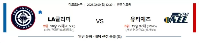 2월 09일 NBA LA클리퍼 vs 유타재즈