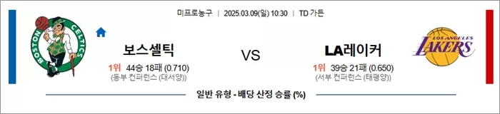 3월 09일 NBA 보스셀틱 vs LA레이커