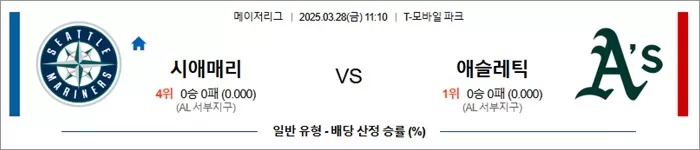 3월 28일 MLB 시애매리 vs 애슬레틱