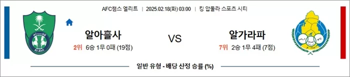2월 18일 AFC챔스 엘리트 알아흘사 vs 알가라파
