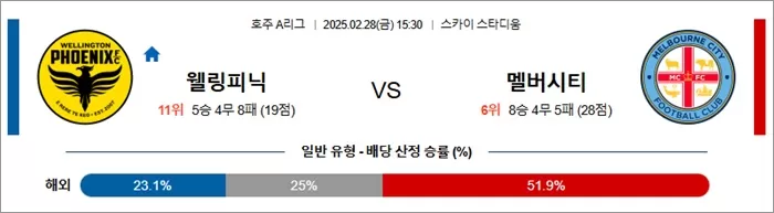 2월 28일 호주A리그 웰링피닉 vs 멜버시티