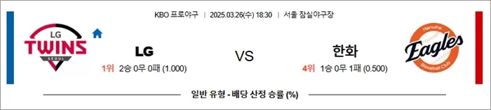 3월 26일 KBO LG vs 한화