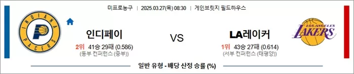 3월 27일 NBA 인디페이 vs LA레이커