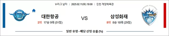 2월 11일 KOVO남 대한항공 vs 삼성화재