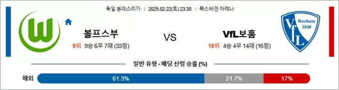 2월 22일 분데스리가 볼프스부 vs VfL보훔