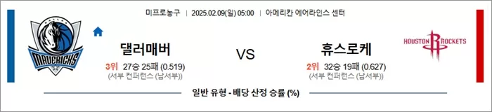 2월 09일 NBA 댈러매버 vs 휴스로케