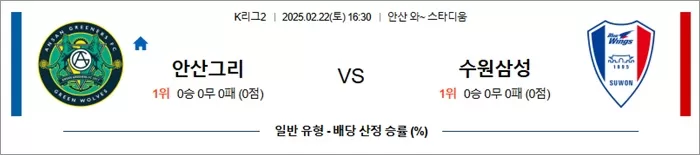 2월 22일 K리그2 안산그리 vs 수원삼성