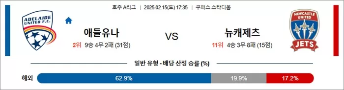 2월 15일 호주A리그 애들유나 vs 뉴캐제츠