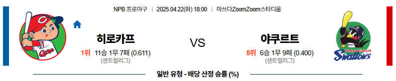 04월 22일 18:00 NPB 히로시마 야쿠르트