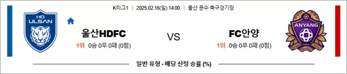 2월 16일 K리그1 울산HDFC vs FC안양